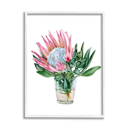Stupell Industries Blushing Protea Flower Glass Watercolor Flower Still Life Framed Wall Art
